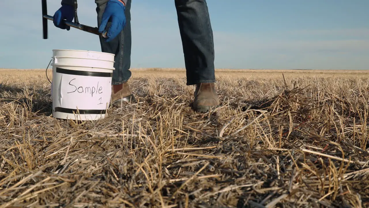 Person taking a soil sample from the field medium shot