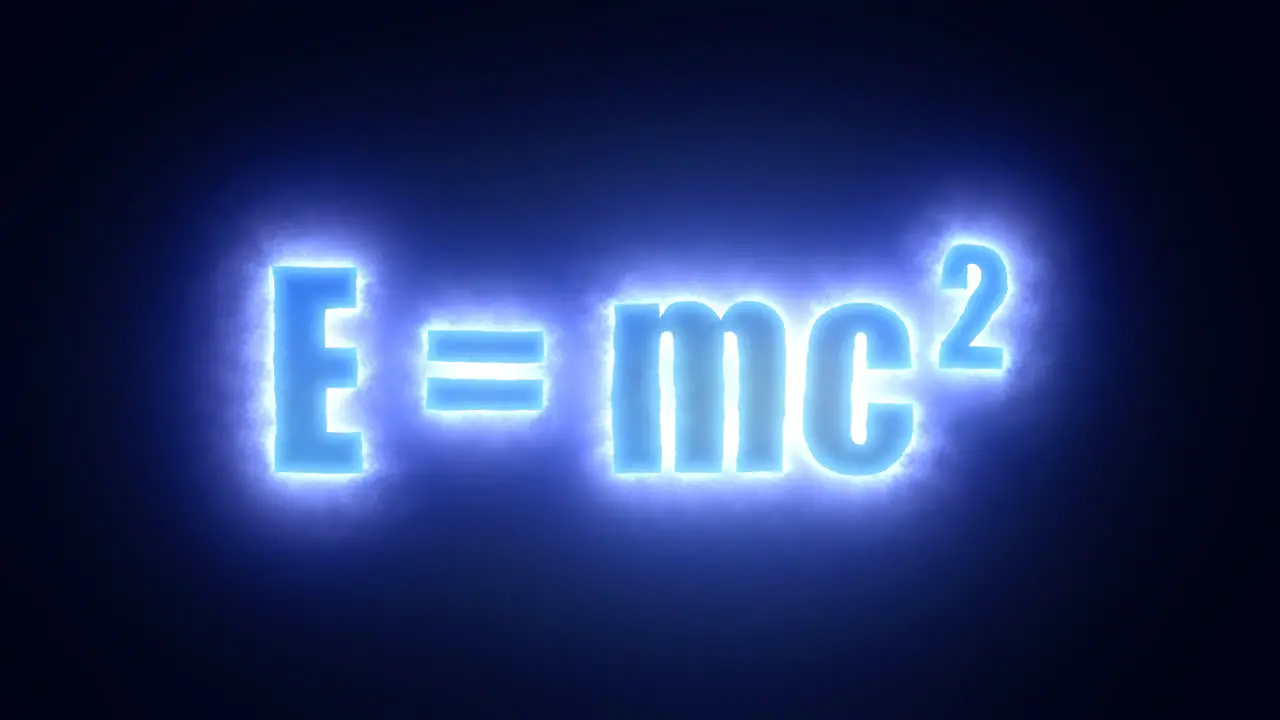 The text E = mc2  surrounded by an energetic cloud of electricity