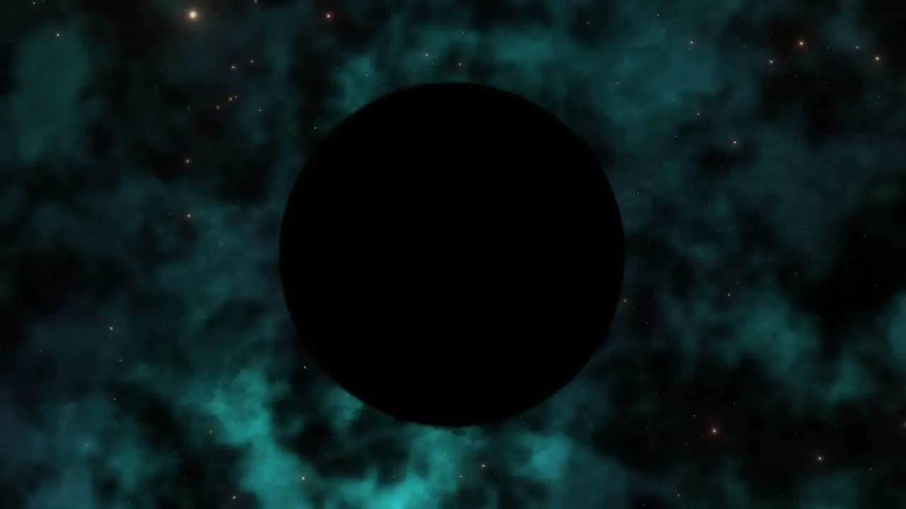 Slow zoom into supermassive black hole in dark green nebula