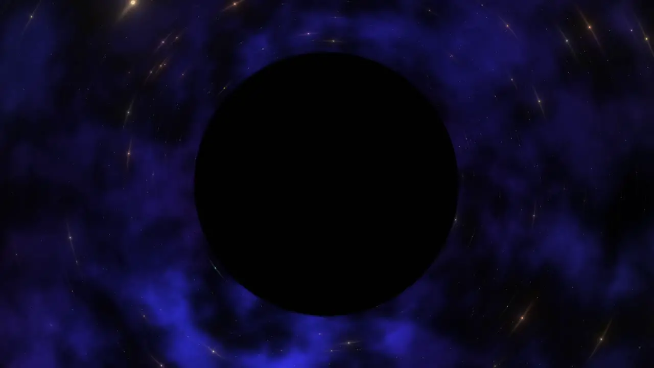 Slow zoom into supermassive black hole in indigo nebula