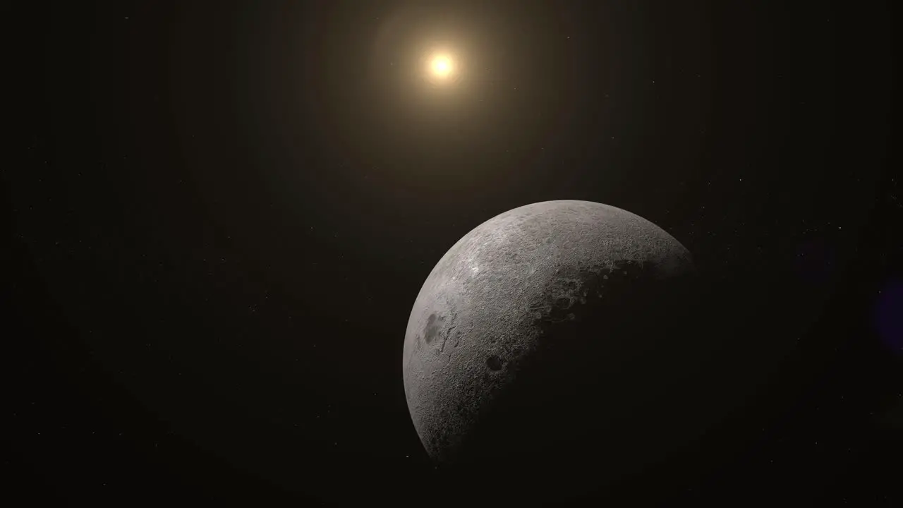 Wide shot of the moon and sun in outer space