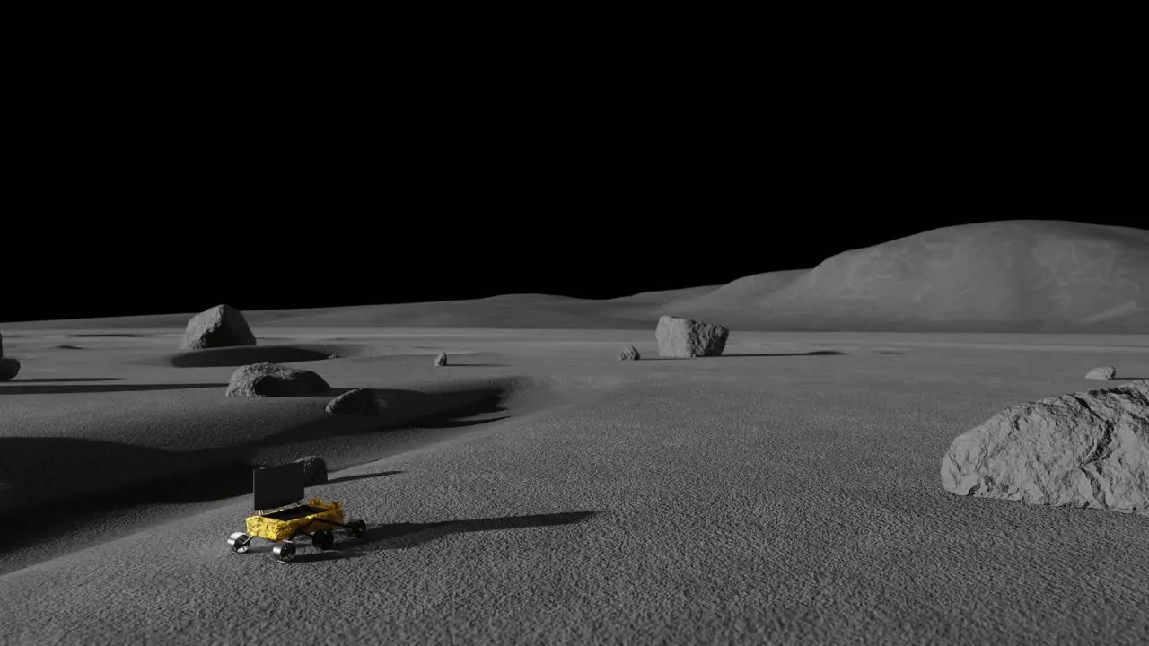 3D animation of the Pragyaan Lunar rover moving across the Moon's surface