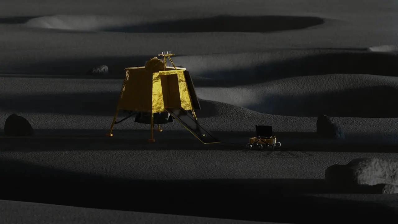 3D animation of Chandrayaan 3 on the Moon's surface