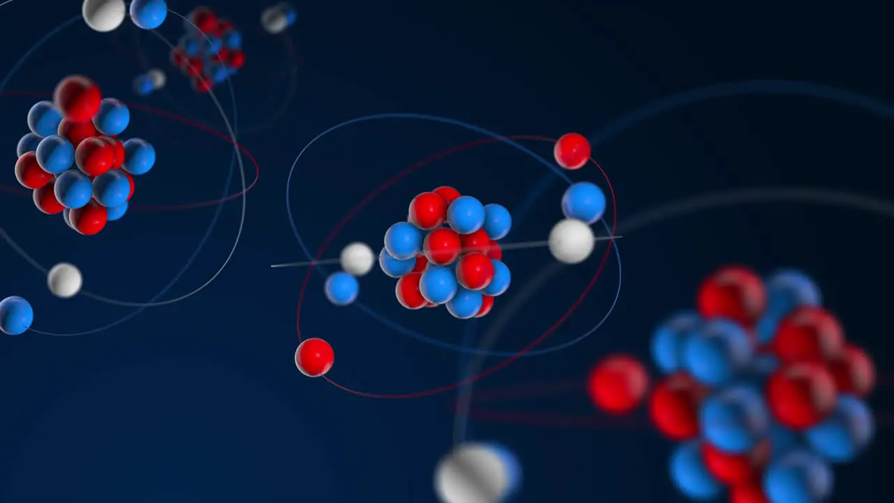 Animation of atoms at the microscopic level with their neutrons protons and electrons