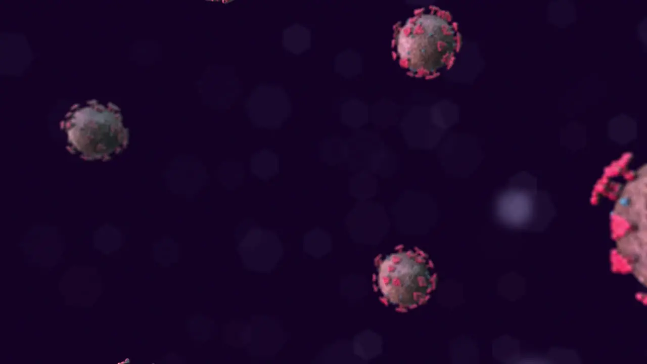 SARS-CoV-2 COVID-19 Virus Passing Camera Under Microscope with Purple Background 3D Medical Animation