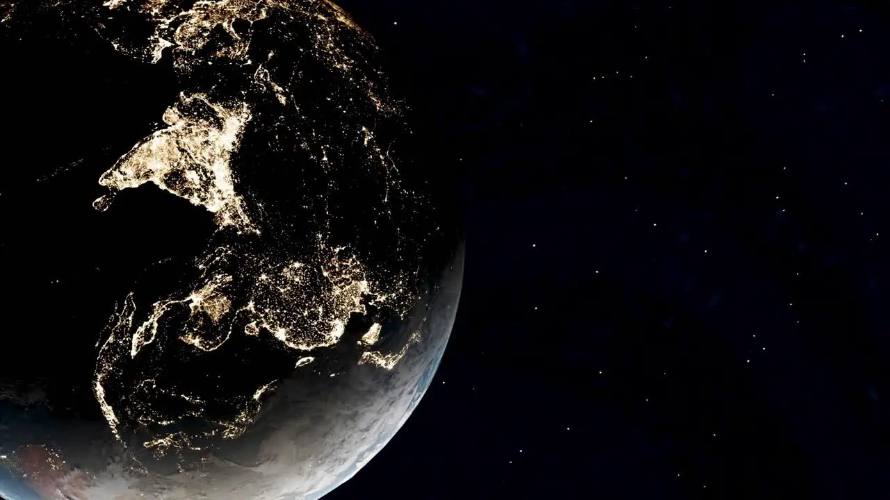 Rotating Earth at night from space light pollution with city lights vertical 3D illustration