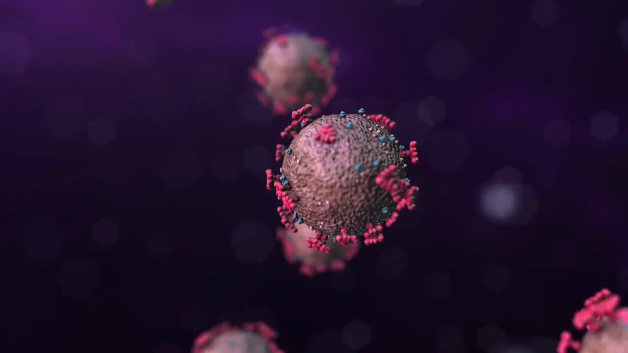 SARS-CoV-2 COVID-19 Virus Gently Spinning Under Microscope 3D Animation