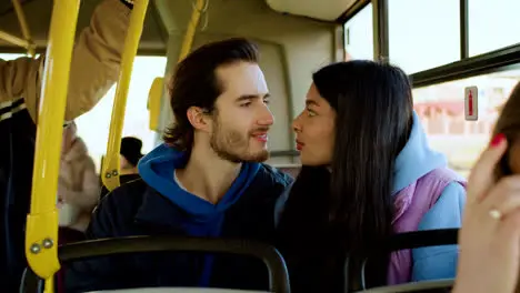 Close up view of a couple in a bus