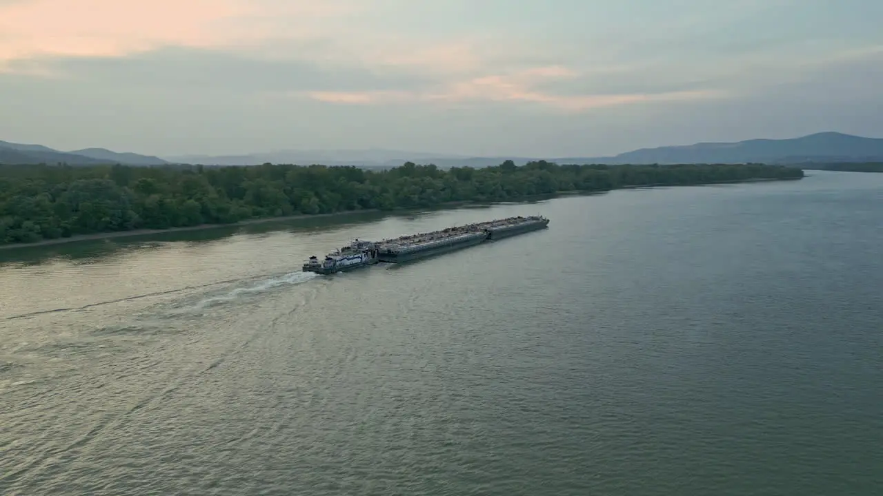 A cargo ship floats on the Danube