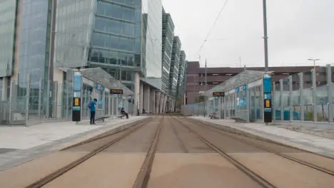 Tram Station Stop Platform By Office Buildings In Birmingham UK 1