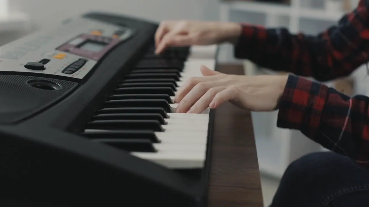 Pianist Hands Playing Electric Keyboard Close Up