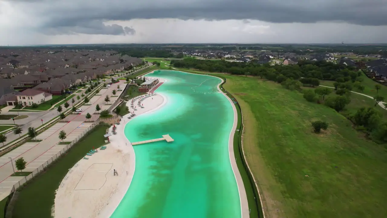 Aerial footage of the Crystal Lagoon in Windsong Ranch in Prosper Texas