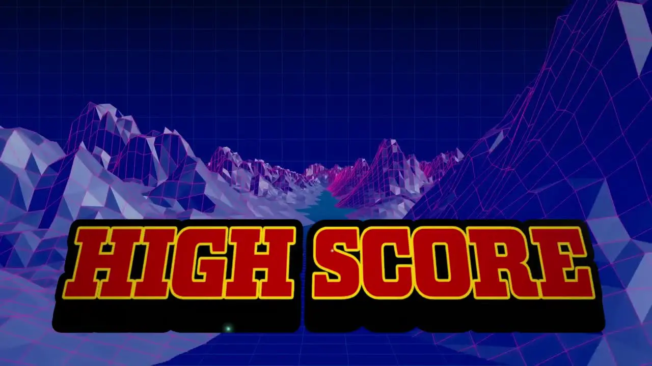 Animation of high score over metaverse landscape on navy background