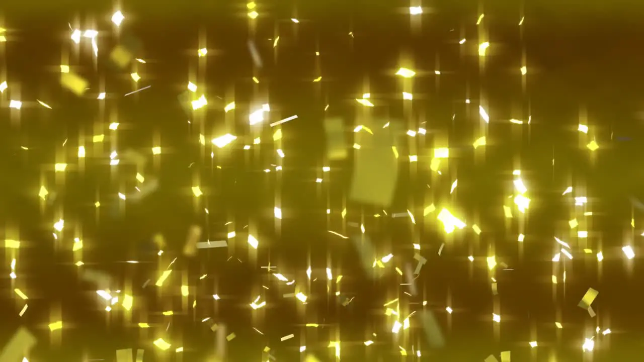 Animation of falling golden confetti over gold background