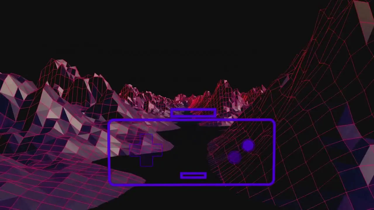 Animation of game pad in metaverse space on black background