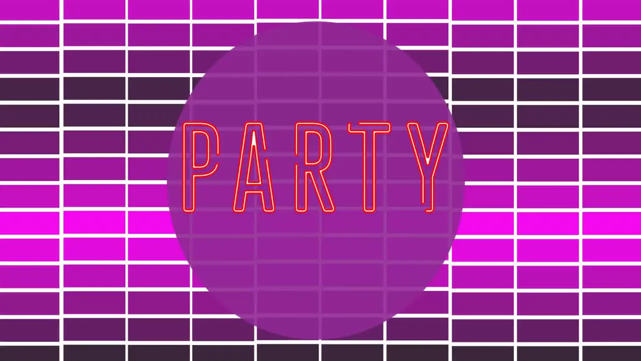 Animation of party time text over grid on purple background