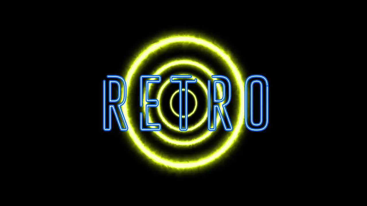 Animation of neon retro text over black background