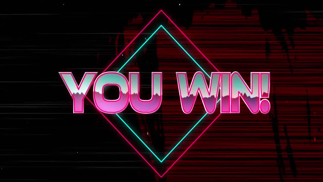 Pink text high score over neon triangles against red shapes moving on black background