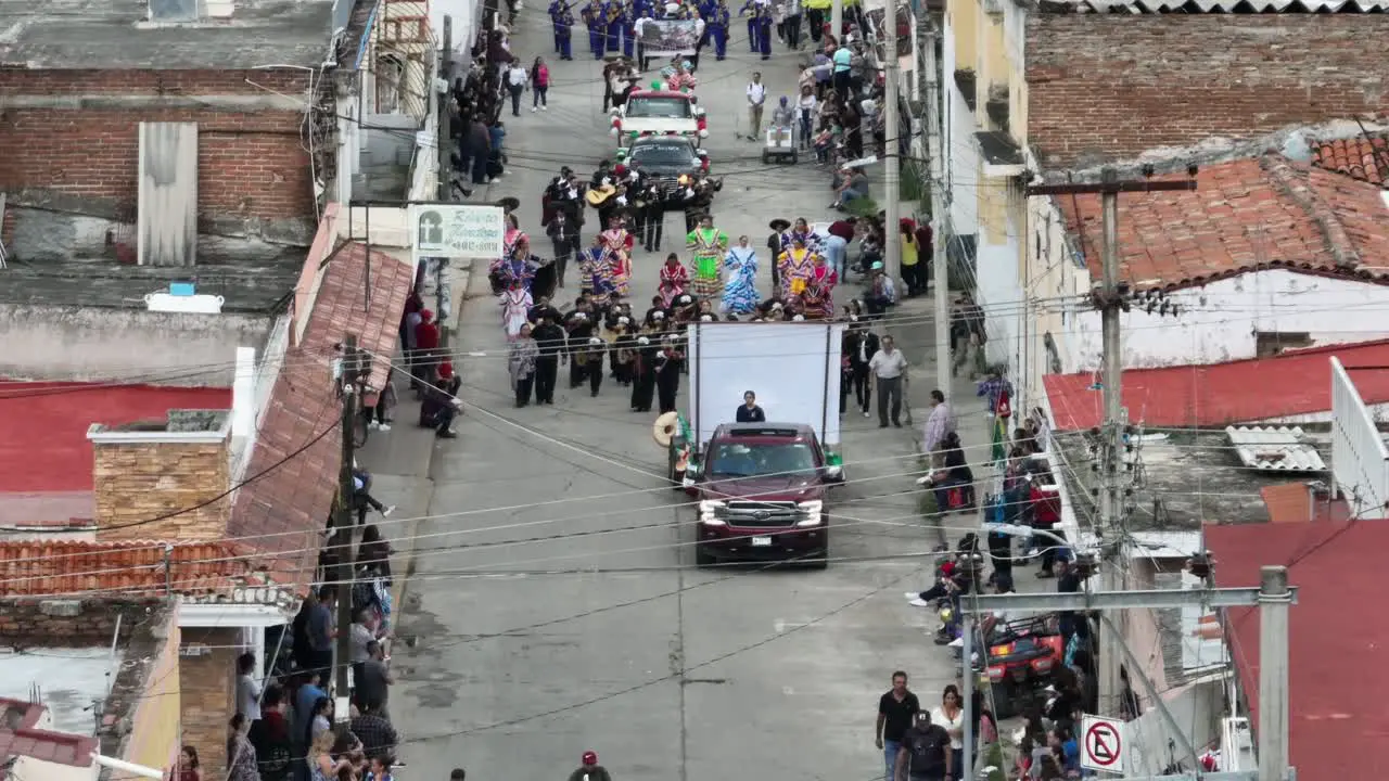 Floats Mexican Bands And Dancers At The Mariachi Festival Inaugural Parade In Tecalitlan Mexico