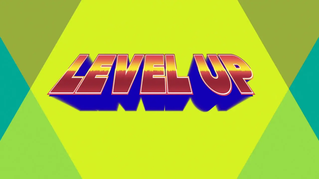 Animation of level up over triangles on green background