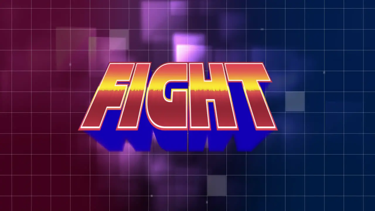 Animation of fight over purple and navy square background