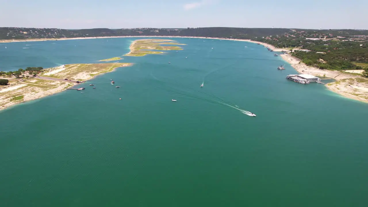 Aerial footage of Lake Travis near Austin Texas