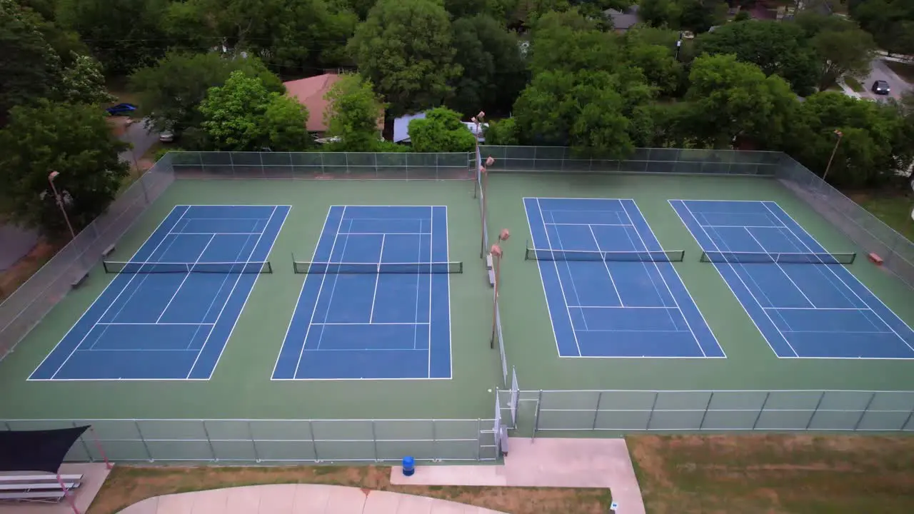 Editorial footage of aerial of the Highland Village Tennis Center courts in Highland Village Texas