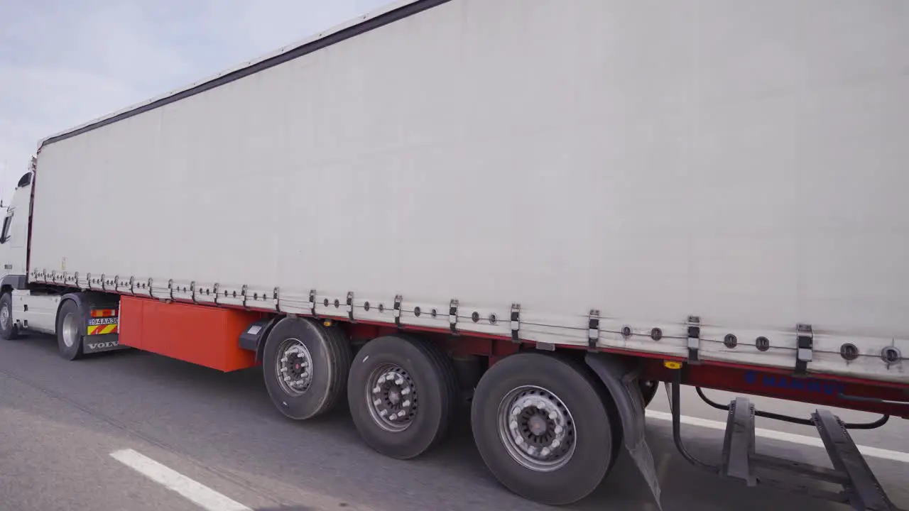 Close-up of the truck driving on the highway