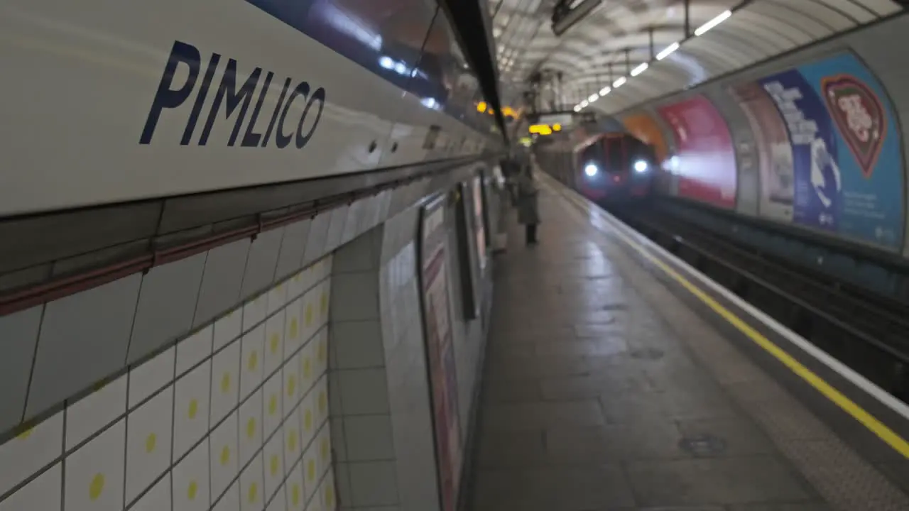 Victoria line underground train arriving at Pimlico station