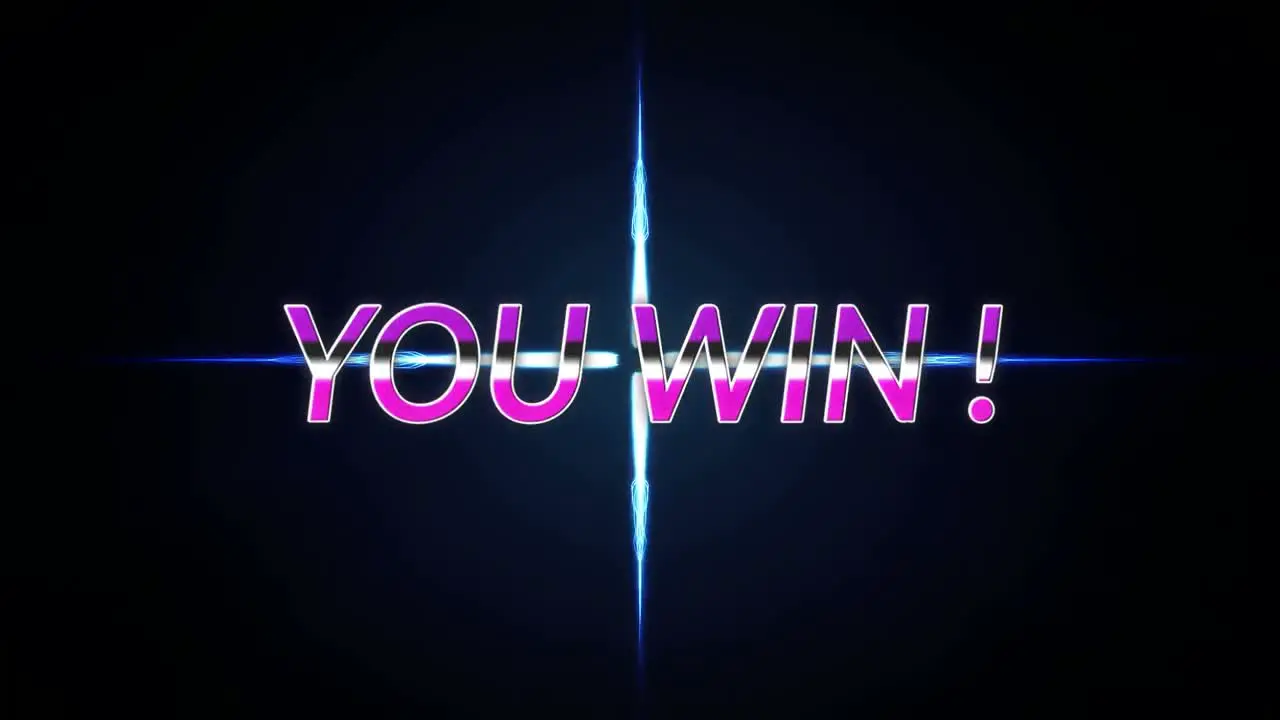 Animation of you win and lights on black background