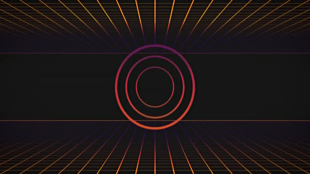 Animation of pink neon flickering circles over glowing yellow to purple grid