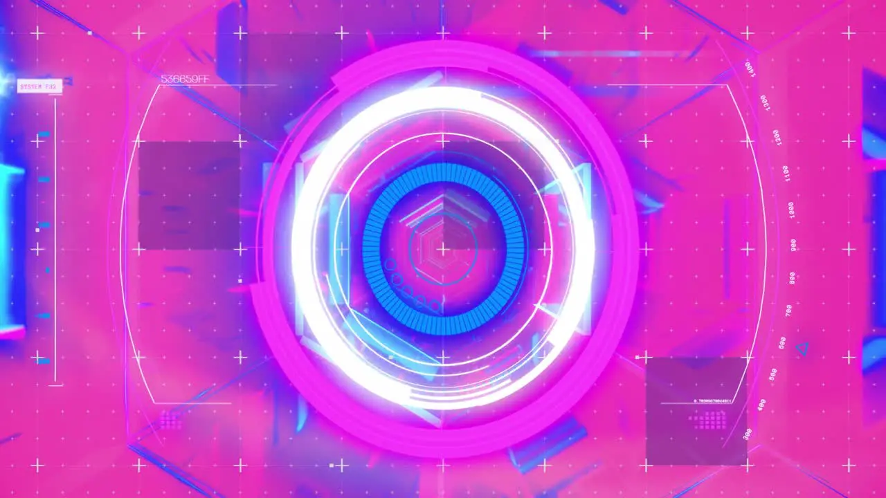 Animation of scope scanning over pink and blue neon tunnel background