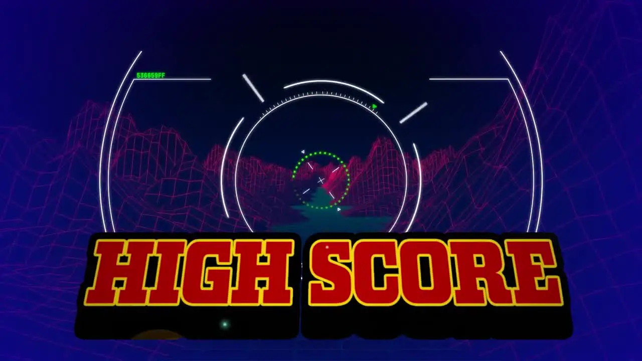 Animation of high score over viewfinder and violet background