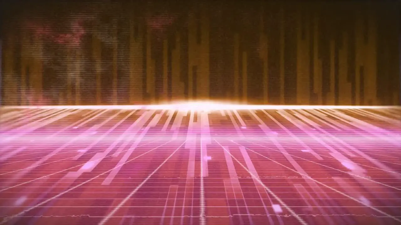 Animation of glowing pink stripes and moving colorful grid