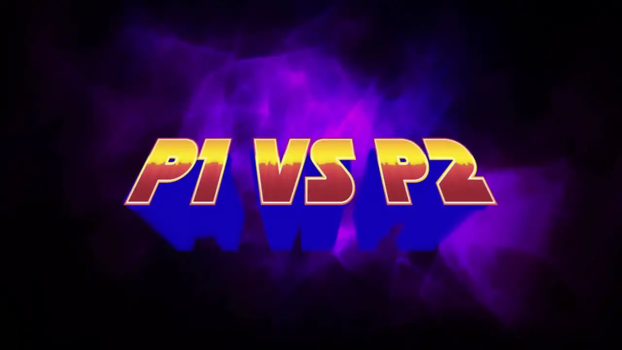 Animation of p1 vs p2 over purple smoke on black background