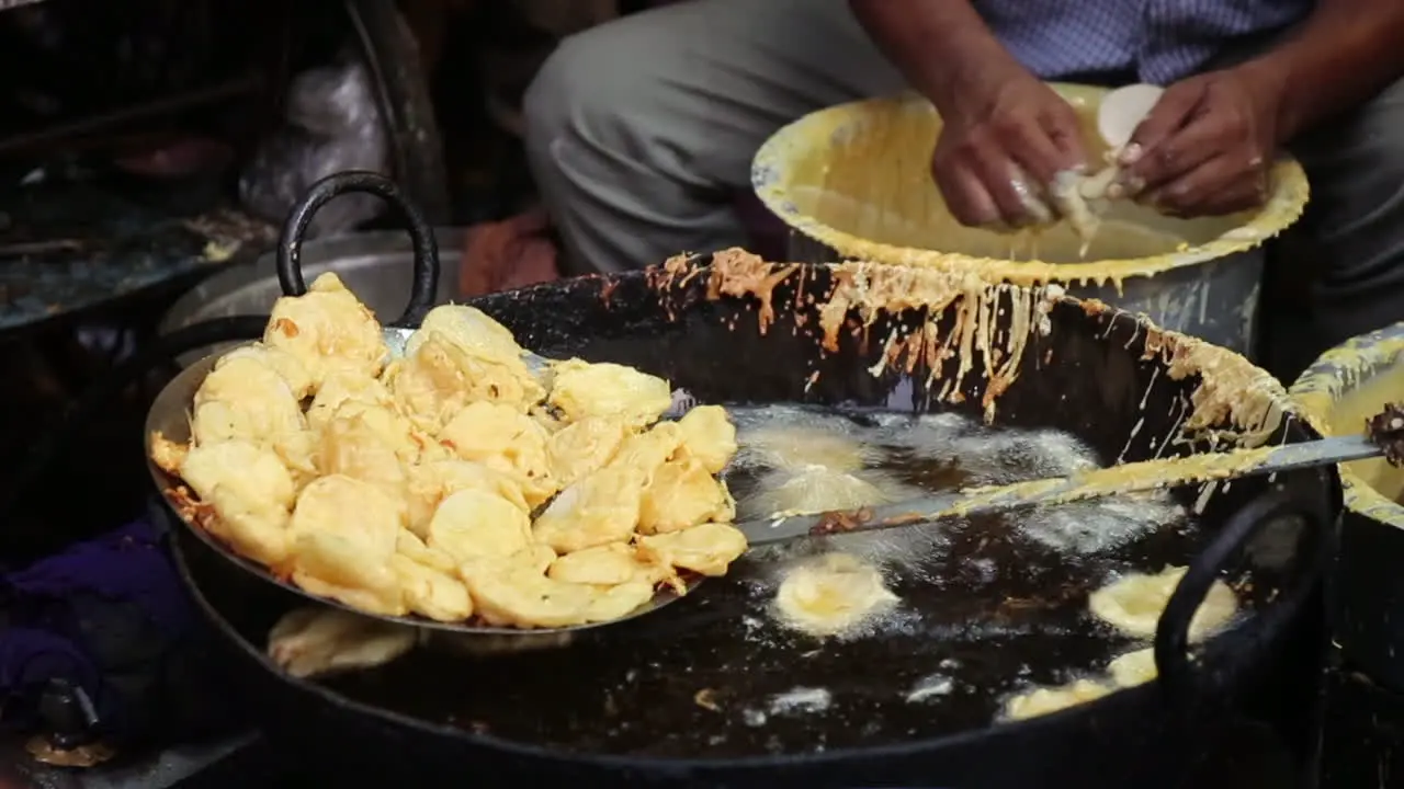 Frying Bhajiya on a street