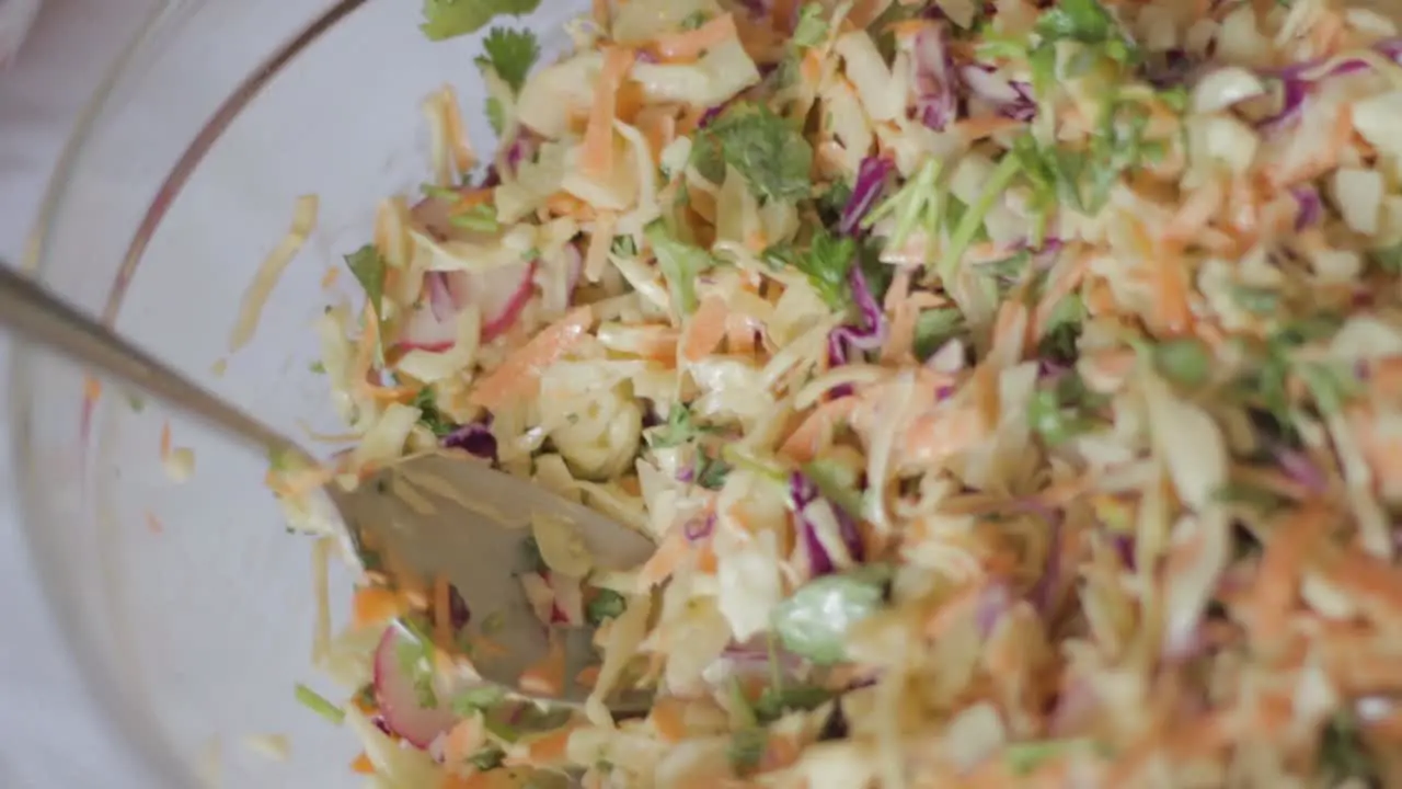 Fresh Healthy Coleslaw Full of Vegetables in Bowl Ready to Eat