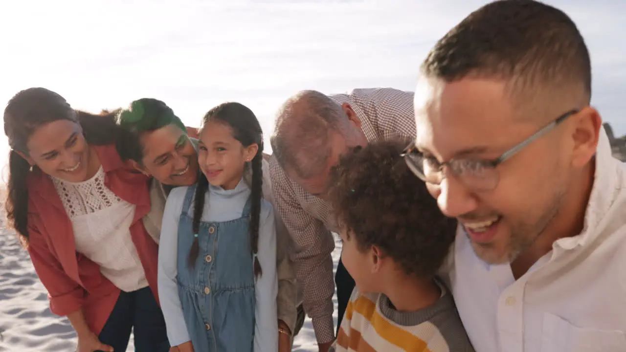 Beach children and happy family together