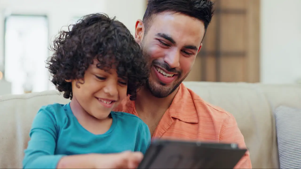 Father child and tablet for home education