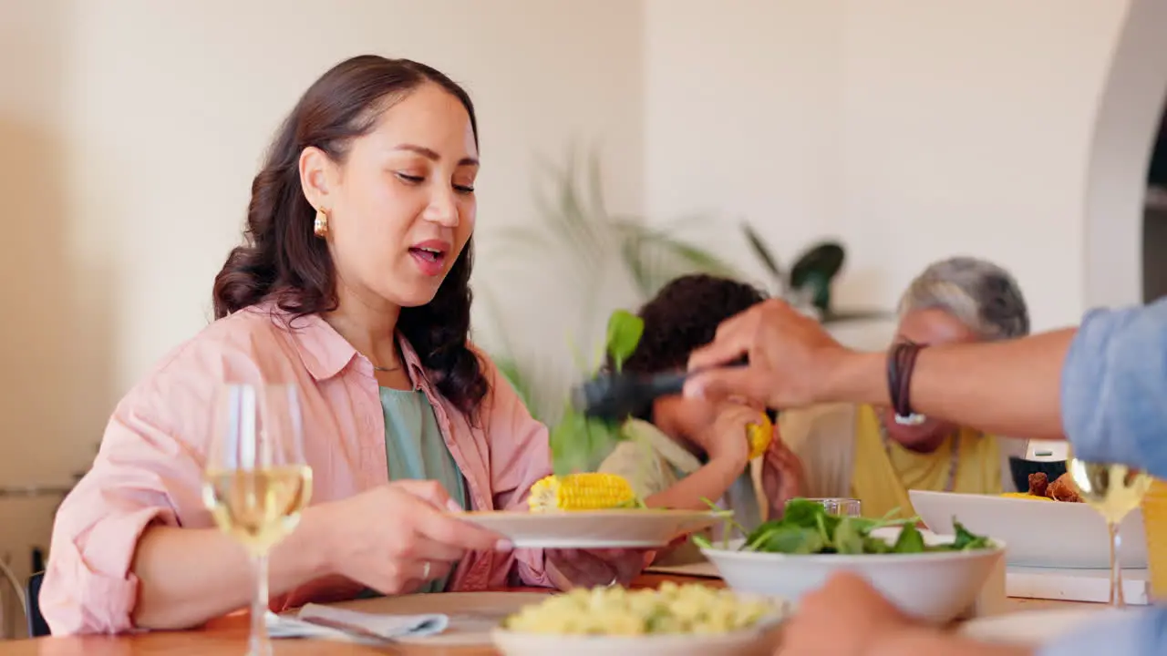 Happy family child or mother eating at dinner