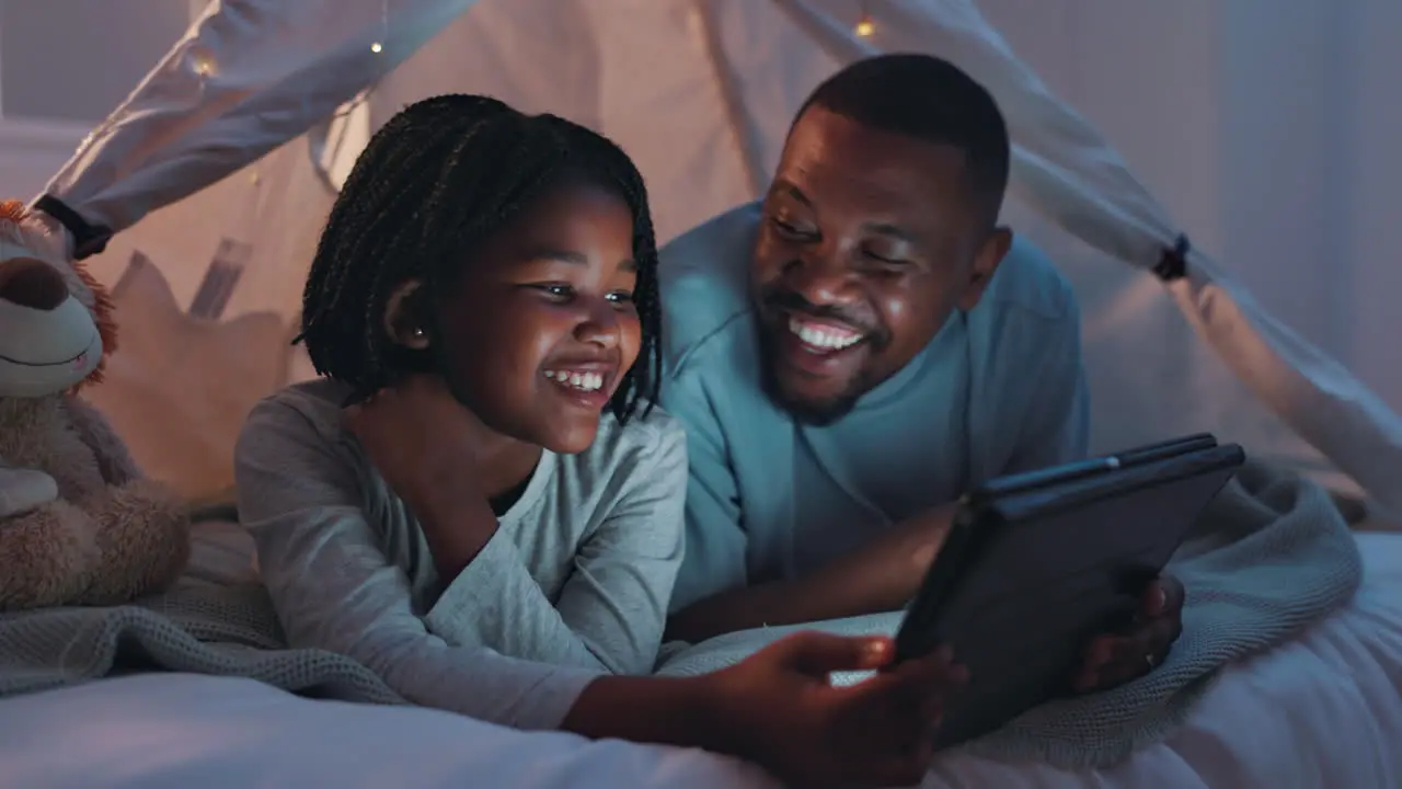 Bed night and girl with father