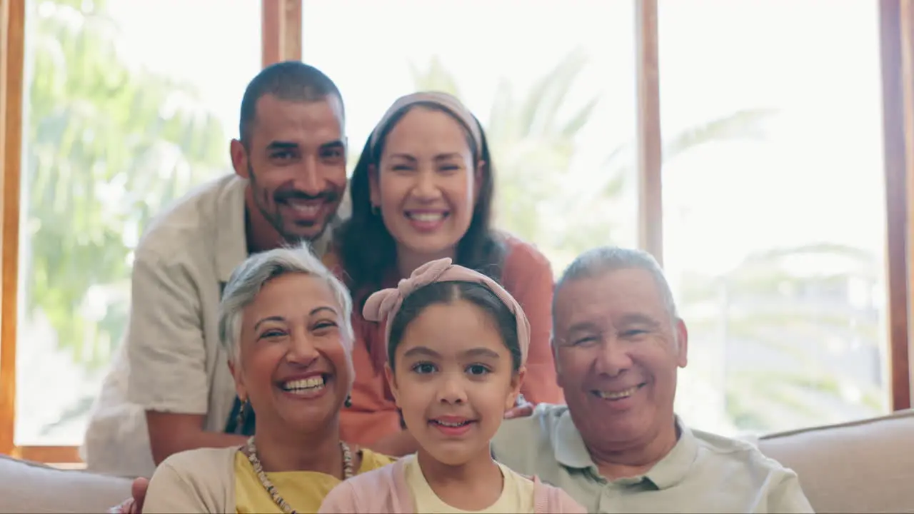 Big family kid and grandparents with face