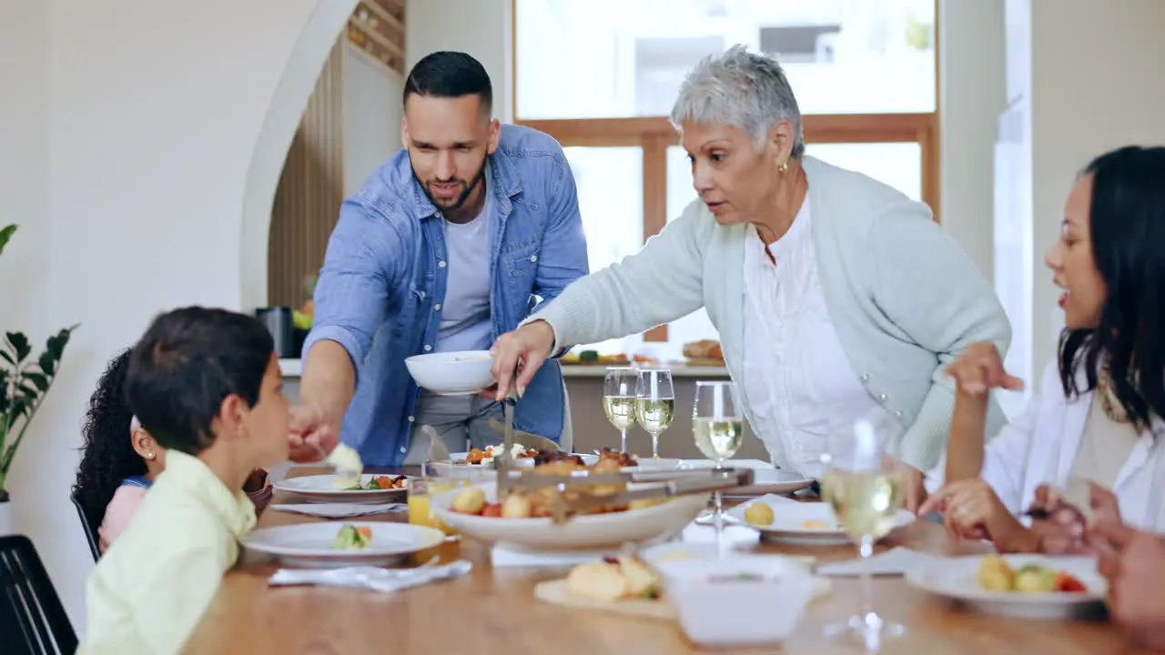 Happy family dinner and eating for celebration