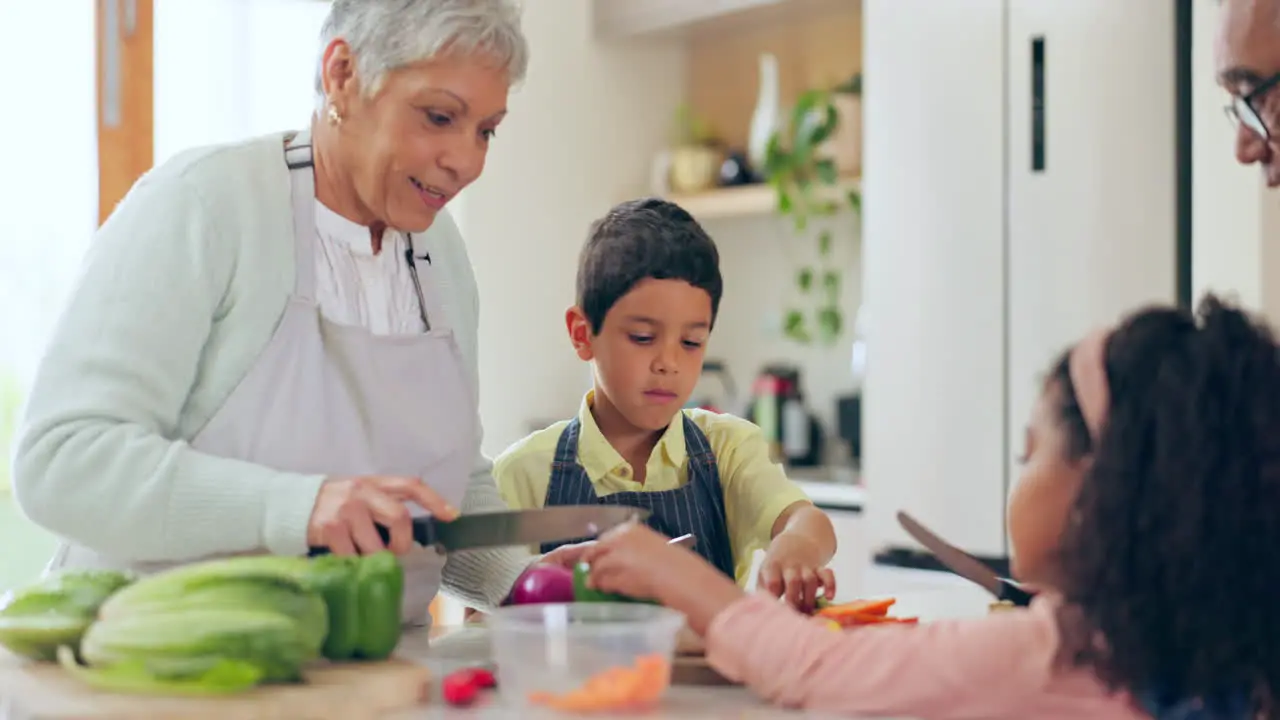 Mature woman and child for teaching to cook