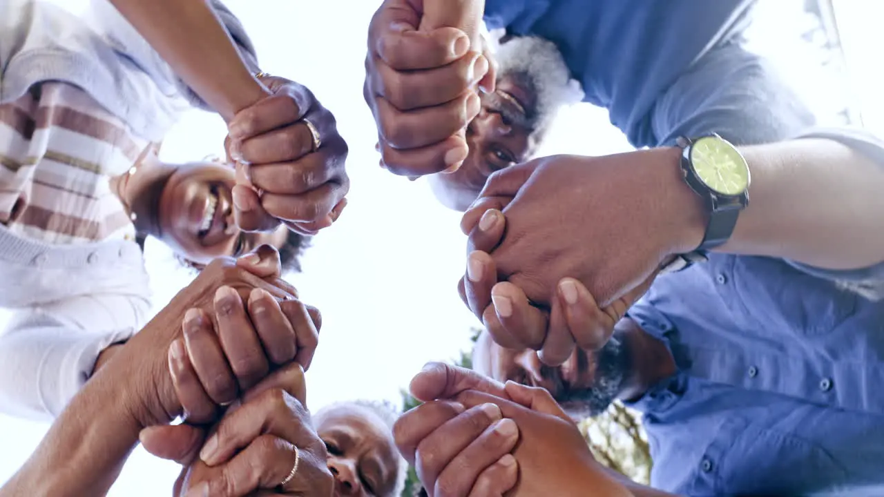 Hands prayer and a black family in a circle