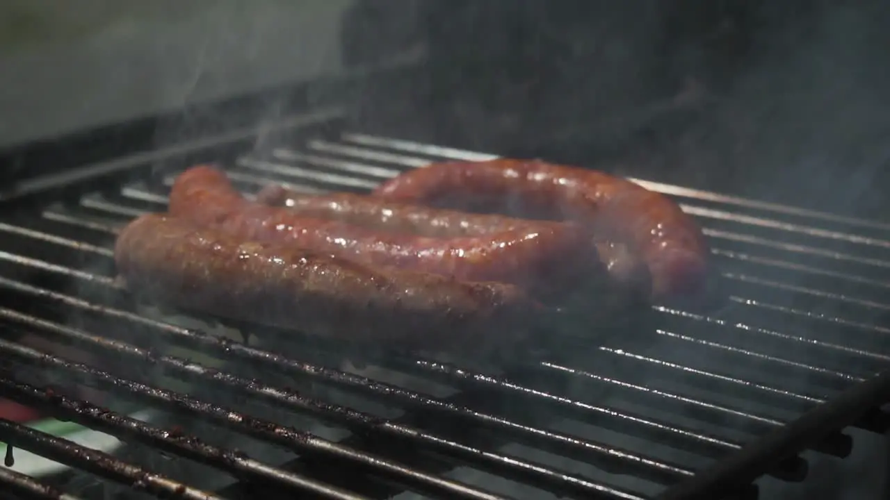 Italian Salsiccia Sausage Outdoor on a Grill BBQ Close-up Shot