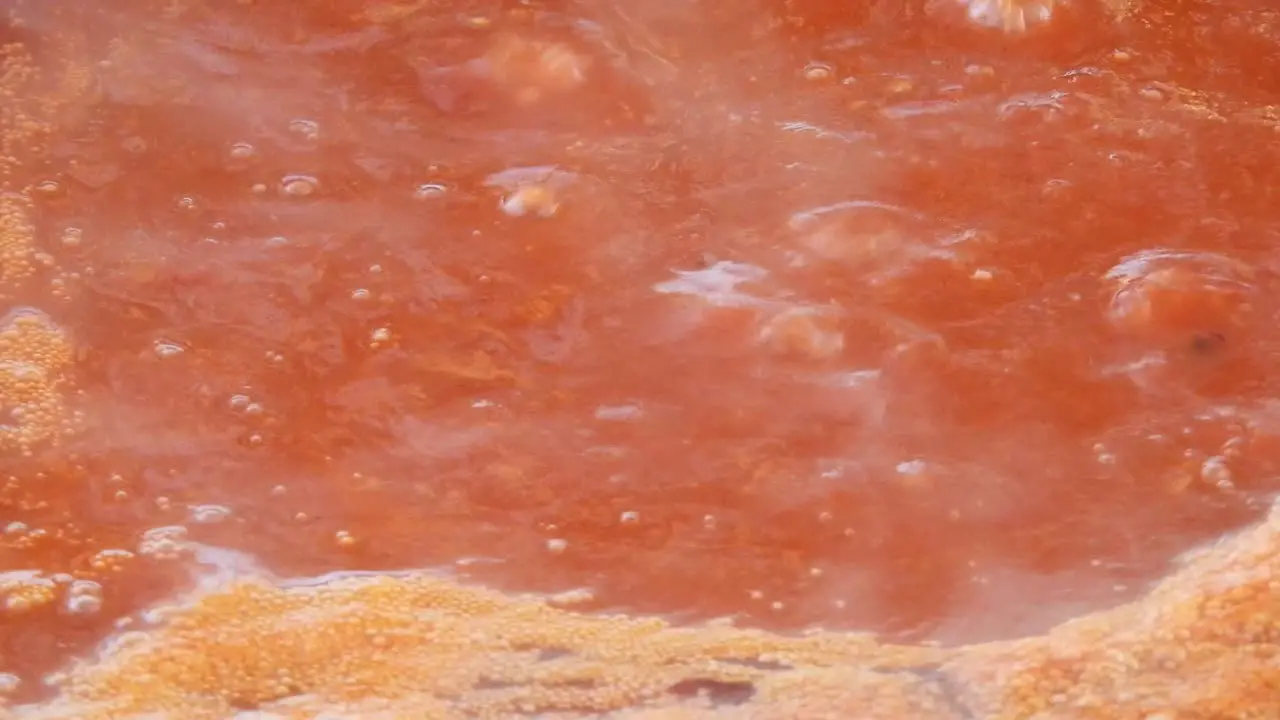 Boiling tomato sauce close up shot