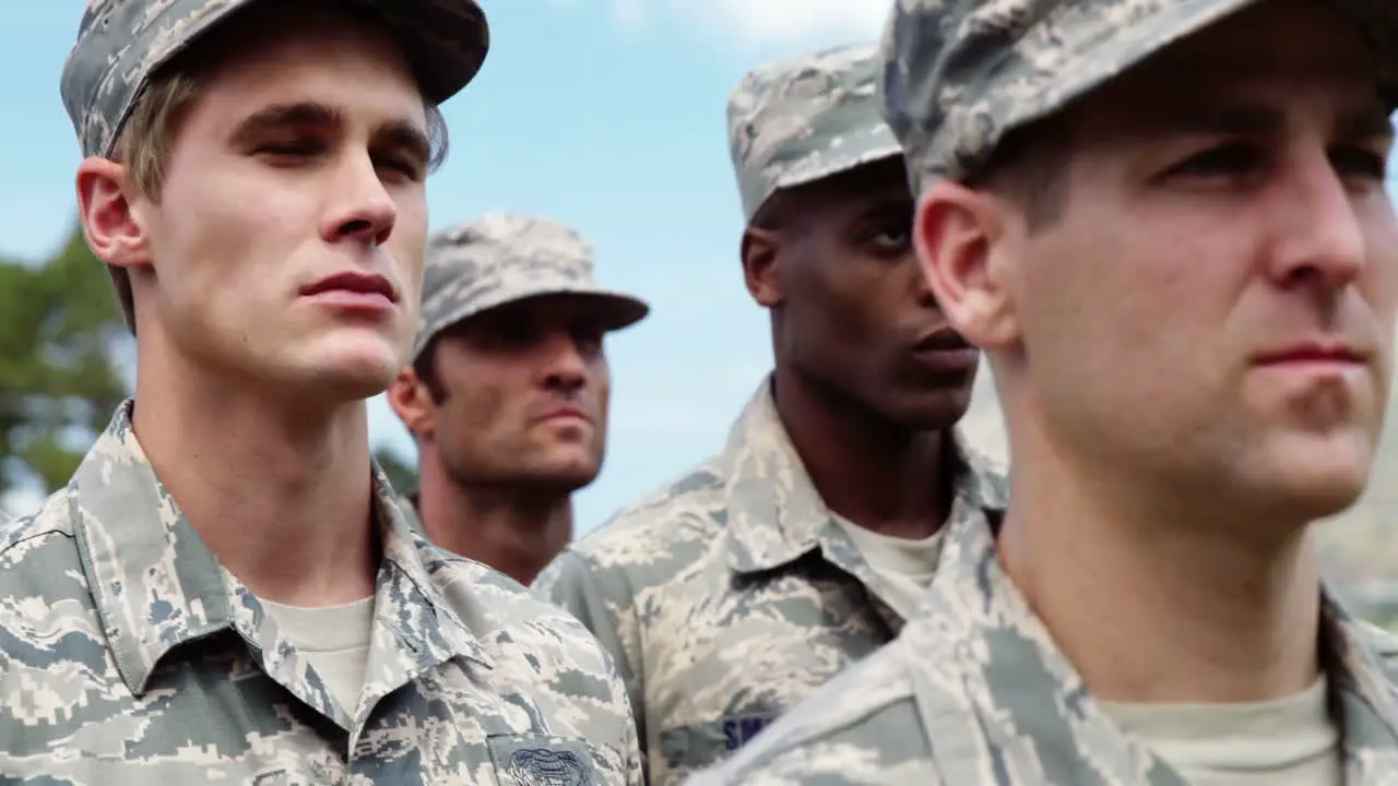 Military soldiers standing in boot camp 4k