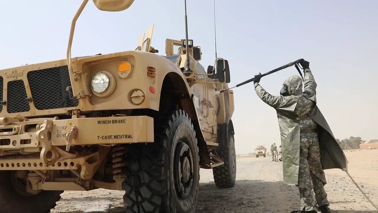 Us Marine Soldiers Reconnaissance Surveillance And Decontamination Training With Heavy Trucks In Kuwait