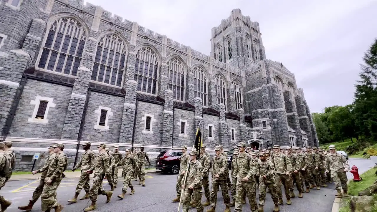 cadets in front of the cadet chapel at west point new york